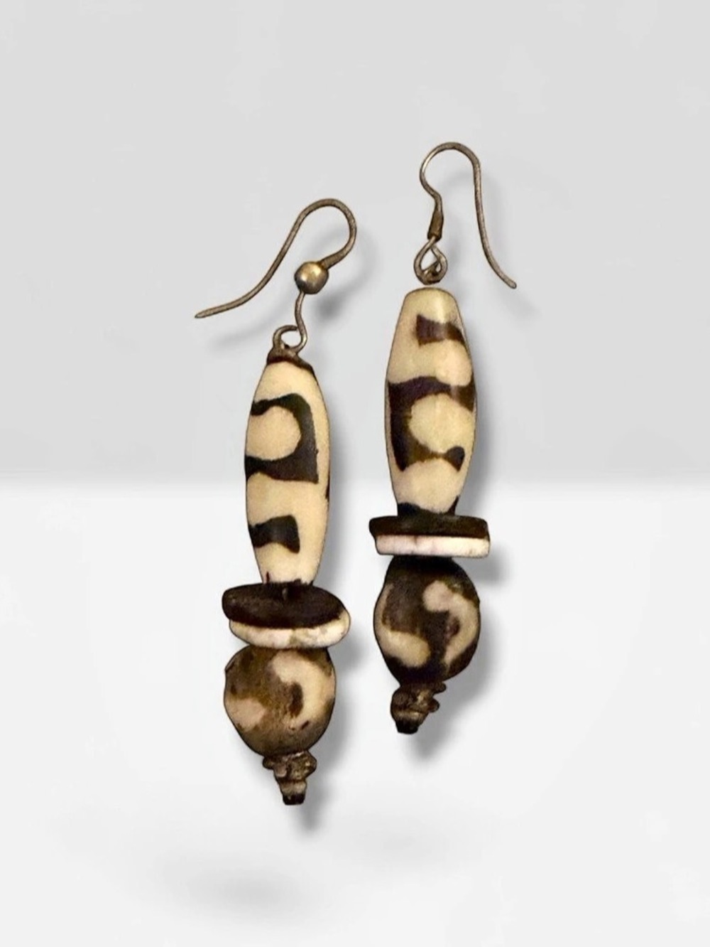 Brown & Cream African Bone Earrings
